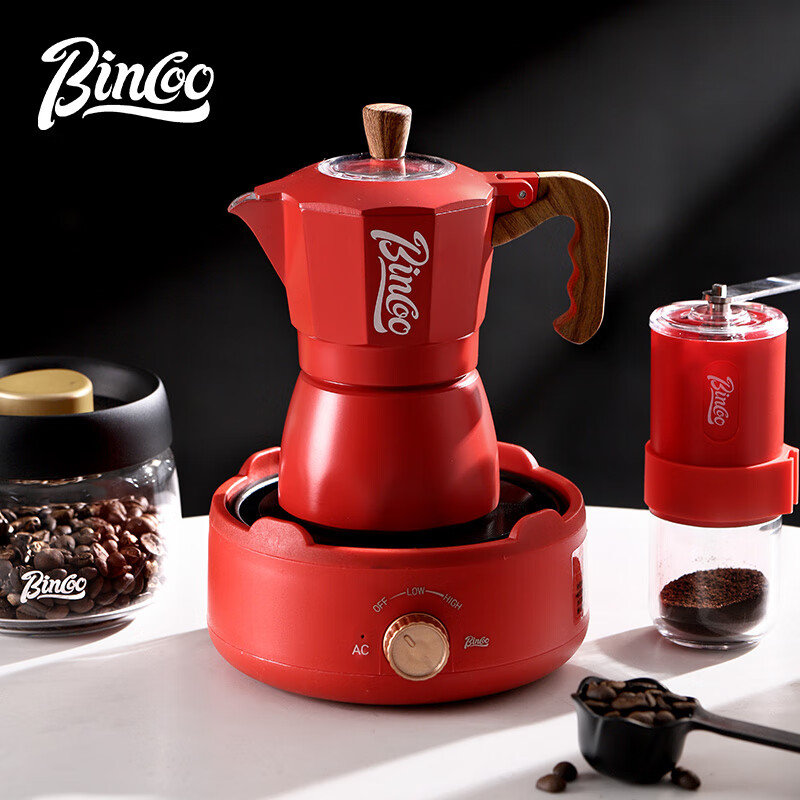 Bincoo double valve Moka pot household electric stove coffee pot small espresso hand grinding coffee machine set