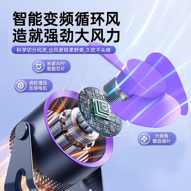 YOUMAKER supports Mijia App smart wind control desktop small fan air circulation fan dormitory student countertop office USB cooling fan household turbine mini electric fan rechargeable version gray long battery life five-speed circulating air 丨 can be hung and can be charged and plugged in