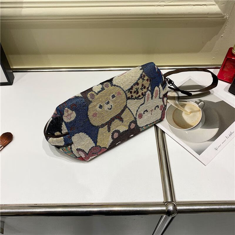 Nimense 2025 New Cosmetic Bag Large Screen Mobile Phone Bag Women's Bear Canvas Coin Purse Casual Hand-Hand Clutch Storage Bag Brown Bear