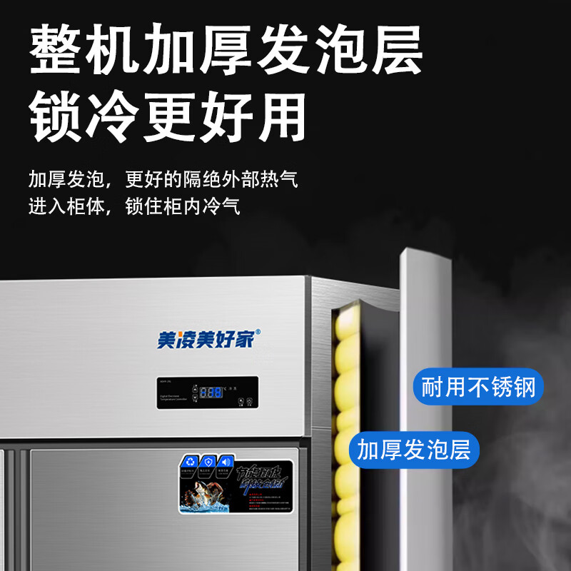 Meiling Beautiful Home has 20% subsidy four-door refrigerator commercial fruit and vegetable six-door fresh cabinet catering kitchen hotel dual-temperature refrigeration and freezing large-capacity stainless steel four-door freezer four-door capacity upgraded model丨upper refrigeration and lower freezer丨all steel and all copper-20 C commercial large capacity丨high-efficiency refrigeration丨brand compressor