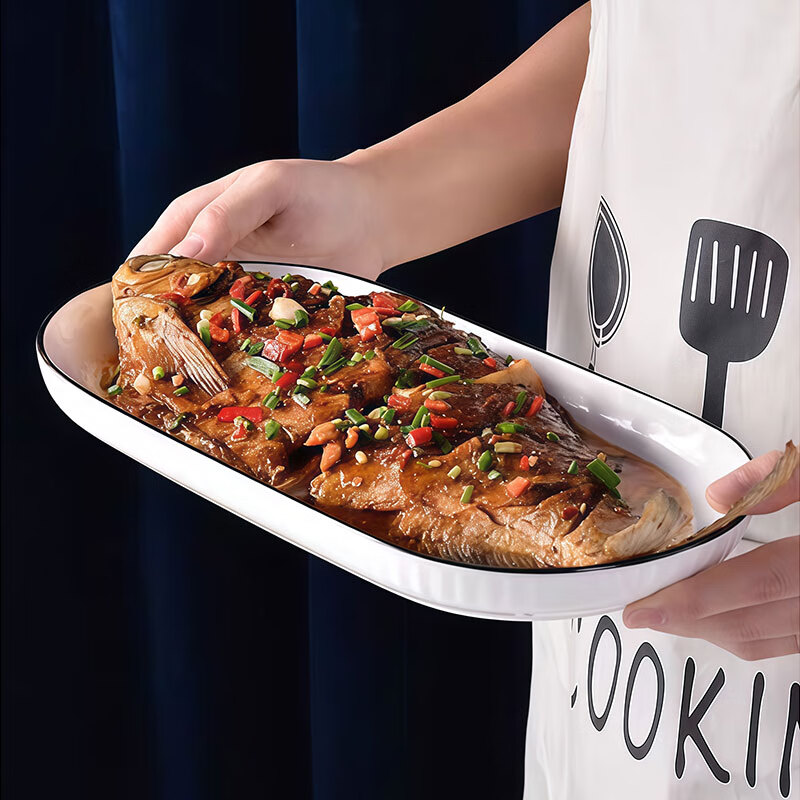 Jiwu Forest Fish Plate Chinese Ceramic Tableware Set White Porcelain Plate Home Steak Plate Western Plate Dumpling Plate Meal 12 inches