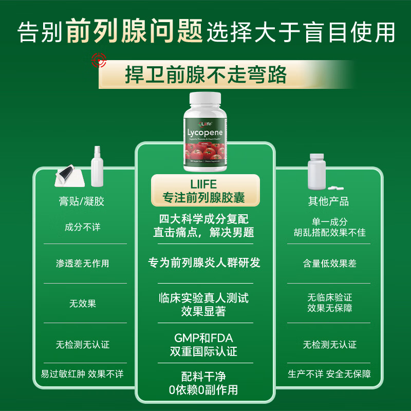Liife lycopene capsules for men with prostatitis, hyperplasia, calcification, frequent urination, urgent urination, incomplete urination, top-notch special effects