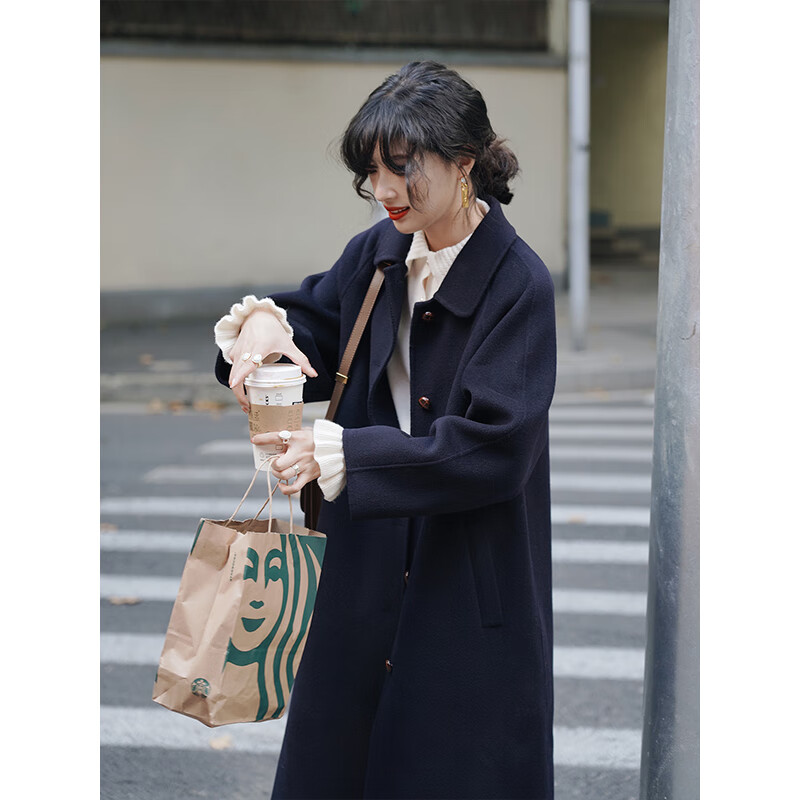 LE BEMIO Line Drawing Studio Love France Wool Double-sided Woolen Coat Women's Woolen Jacket Velvet Navy S