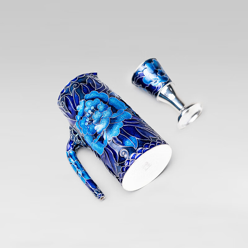 Guiyintang cloisonne filigree sterling silver wine set original peony pure silver 999 points wine set silverware high-end wine set gift set 1 pot 1 cup + certificate + gift box