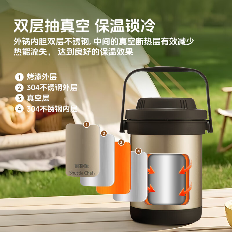 THERMOS Stew Pot Vacuum Stainless Steel Insulated Stew Pot Large Capacity Multi-Purpose Energy-Saving Insulated Soup Pot Lunch Box TCRA-1800 Gold 1.8L