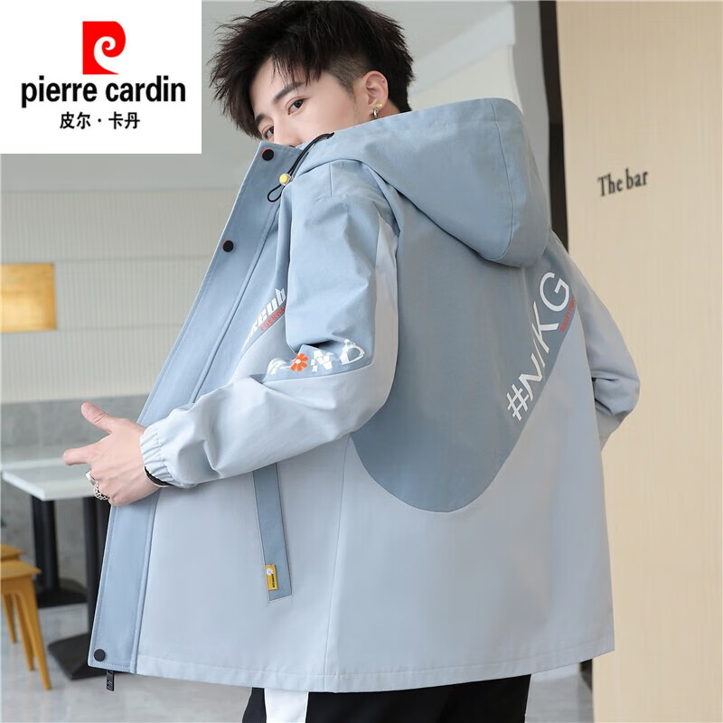 Pierre Cardin youth thickened velvet warm and cold-resistant jacket men's autumn and winter new cotton jacket for middle school students trendy 9916 blue gray velvet 2XL recommended 120-140 pounds