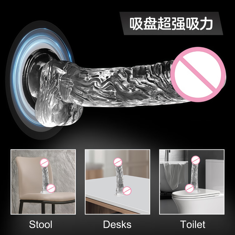 Pu Lian Transvestite Crystal Dildo Rod Anal Masturbation Device Women Can Use Anal Plug Simulated Penis Adult Extra Large Thick Soft Transparent Adsorbable Length 17cm* Width 3.5cm