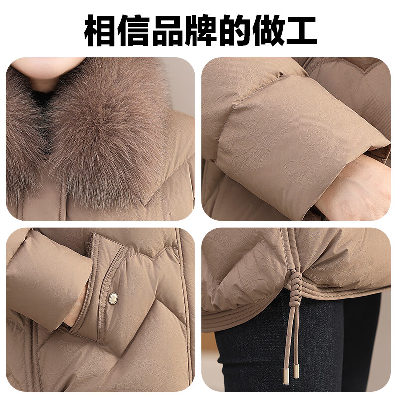Yalu mommy warm down jacket middle-aged and elderly women fox fur collar luxury coat khaki 175