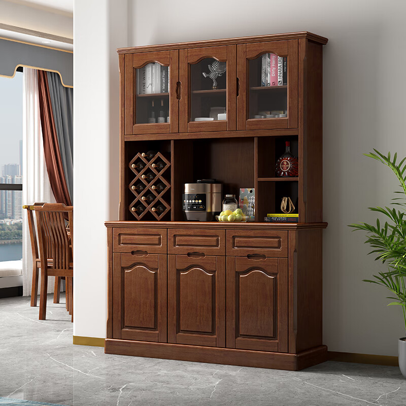 Wen Yijia customized Chinese solid wood sideboard and wine cabinet integrated living room wall tea cabinet storage cabinet kitchen cupboard dining room 1.0 meters two doors (walnut color)