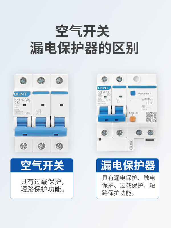 Nxb-63 Chint 1P2P3P4P household small circuit breaker 100a32a air switch switch 63a air switch 1A 2P