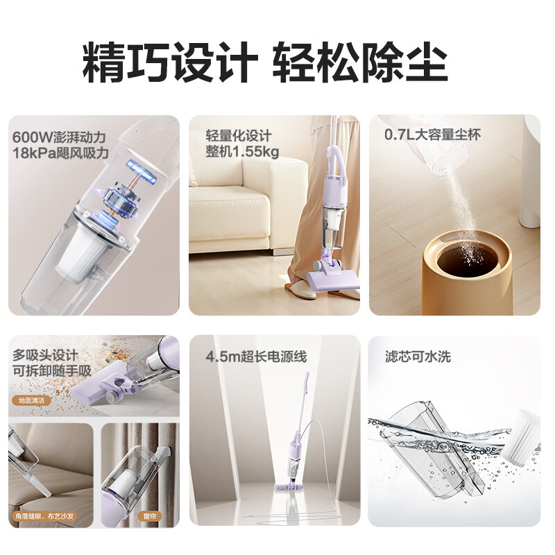 Haier household vacuum cleaner, wired handheld pushrod two-in-one, high power and suction, lightweight vehicle cleaning, pet hair cleaning HSC-S802A