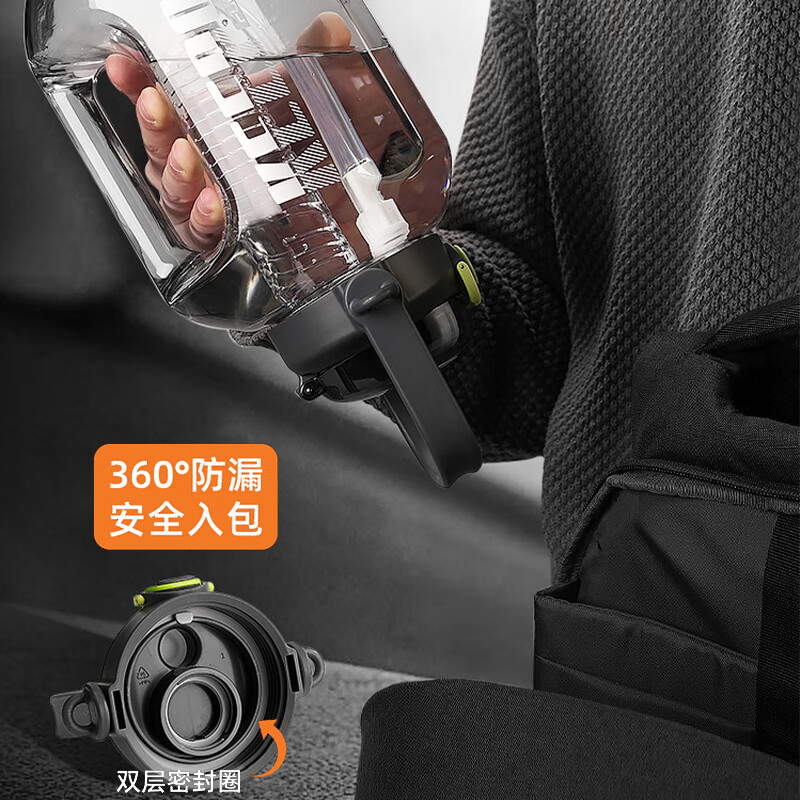 Fuguang large-capacity sports water cup men's fitness water bottle tons of straws adult summer tritan cup gray black 2200ml Tritan/straw/tea warehouse