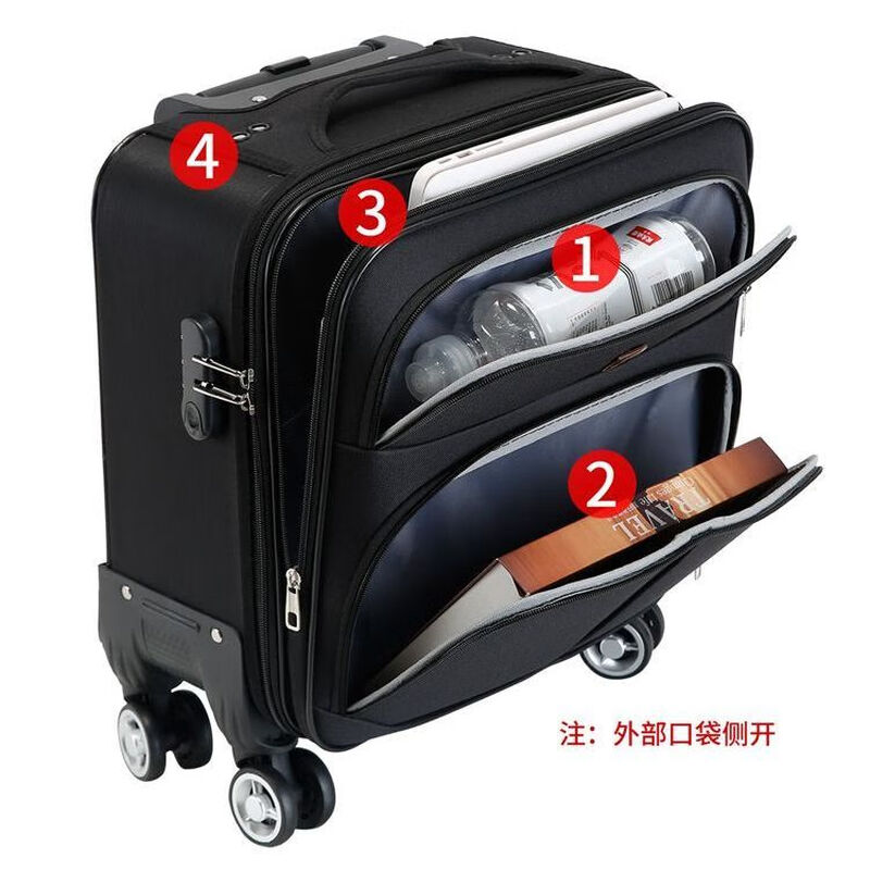 Nimense Oxford Budden chassis women's ultra-light suitcase men's business trip customized suitcase flip cover small leather suitcase horizontal style side opening 0269 black silent universal wheel 16 inches comes with dust cover for boarding