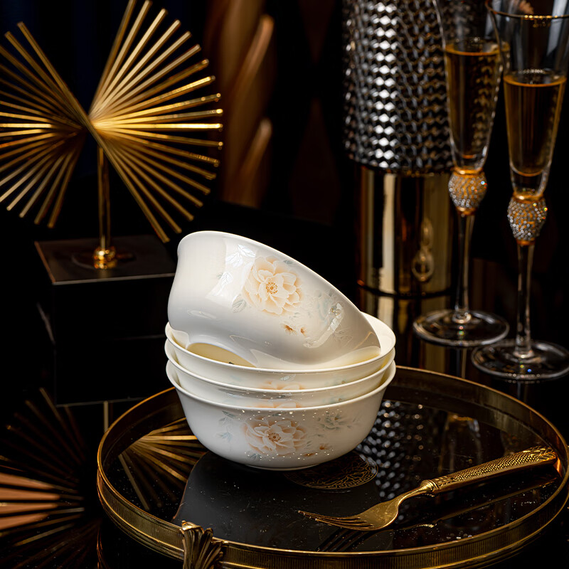 Haoya Jingdezhen ceramic tableware noodle bowl large-capacity soup bowl rice bowl national beauty 6-inch noodle bowl 4 pack