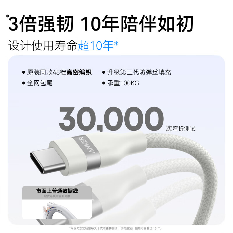 ANKER Anker Apple 17 charging cable double-ended type-c is suitable for iPhone16/15promax mobile phone Mac computer iPad Huawei Xiaomi 240W fast charging data cable 1.8m white