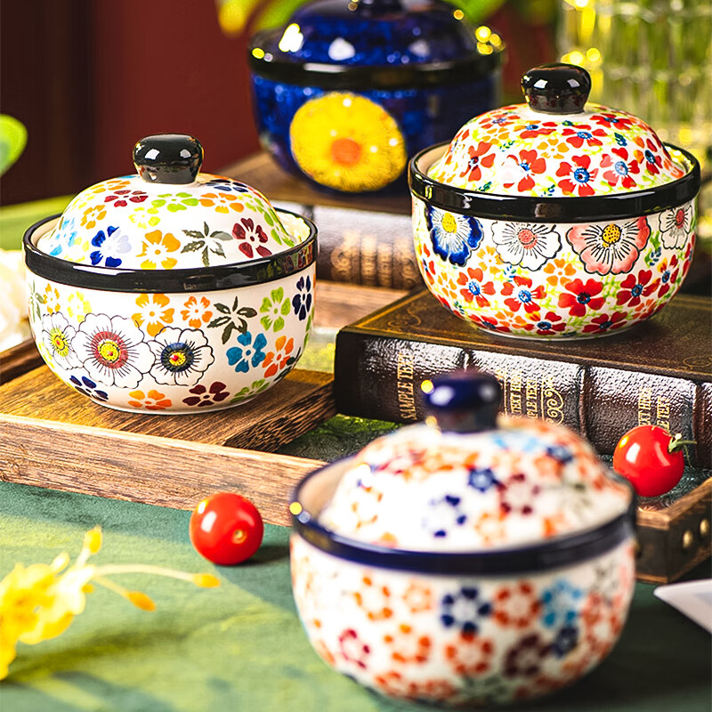 Pottery King Creative Ceramic Small Stew Cup Household Soup Cup Waterproof Soup Can Steamed Egg Bowl Steamed Egg Custard Special Bowl Dessert Bowl Wizard of Oz Hand-painted Stew Cup 380ml