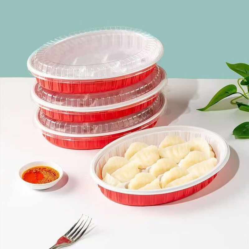 Sailoto dumpling box with lid, oval dumpling box for packaging, Xijiade thickened take-out, customizable logo 157-Oval Red, 300 sets 157-Oval Red, 300 sets