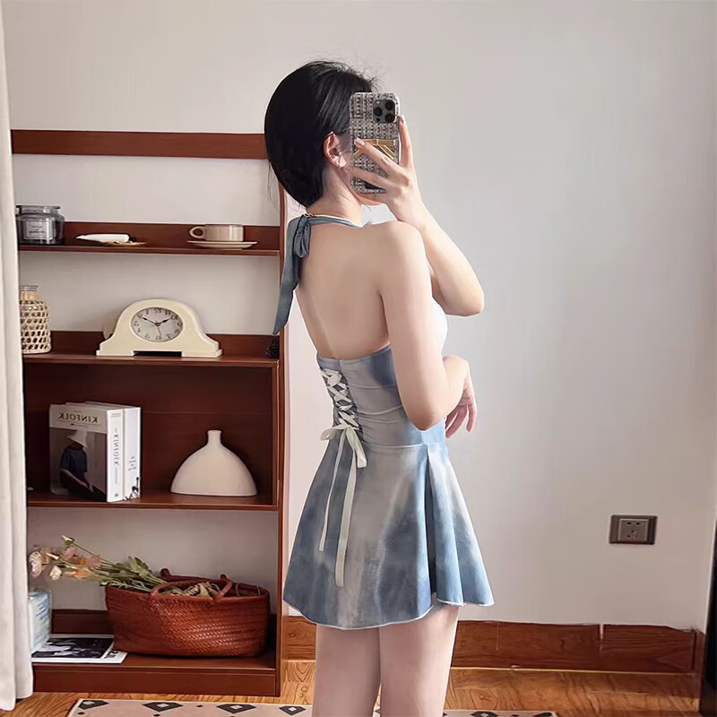 Yu Zhaolin swimsuit women's one-piece backless hot spring tie-dyed hot girl style halterneck skirt style swimsuit for women to cover belly and slimming
