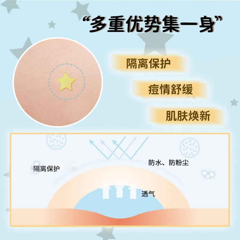 AUSLKA Beauty Yellow and Blue Star Acne Patch physically absorbs pus, is gentle and non-irritating, and is lightweight and breathable. Mirror box for day and night use.