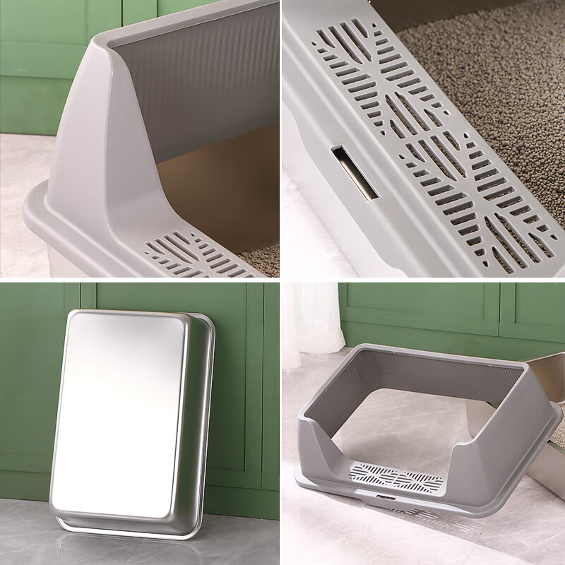 Achaiyomao stainless steel cat litter box with heightened enclosure and extra large open anti-splash cat litter box and cat toilet