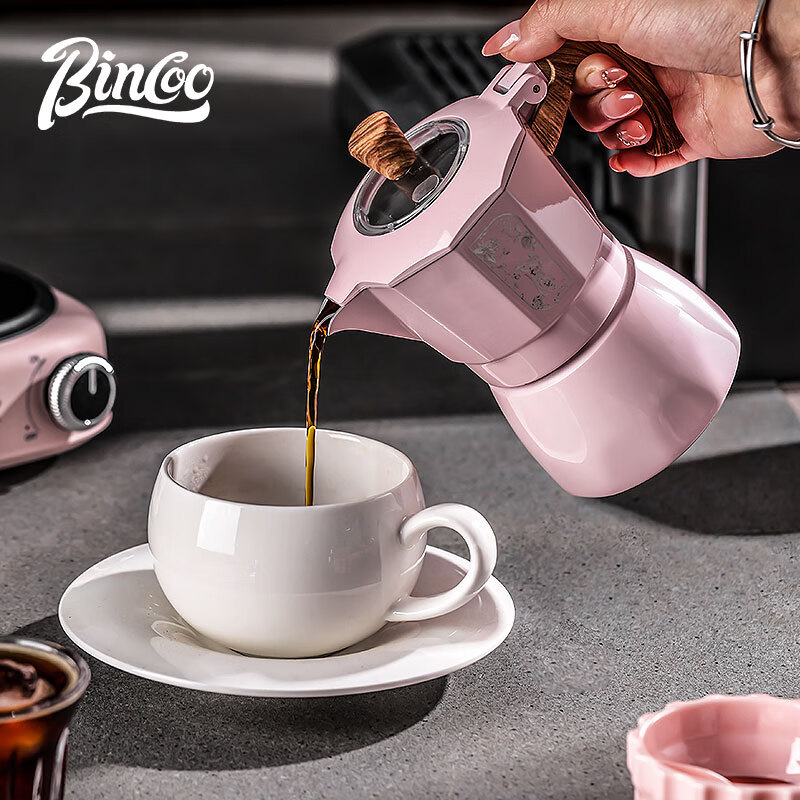 Bincoo Sakura Pink Moka Pot Double Valve Coffee Pot Set Home Small Coffee Making Machine Electric Ceramic Stove Souvenir