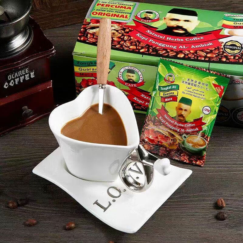Tongkat Ali Men's Lasting Energy Coffee Malaysia Natural Men's Instant Old Man's Head Herbal Coffee Men's Happiness 20 Packs Full Box Value Repurchase Pack