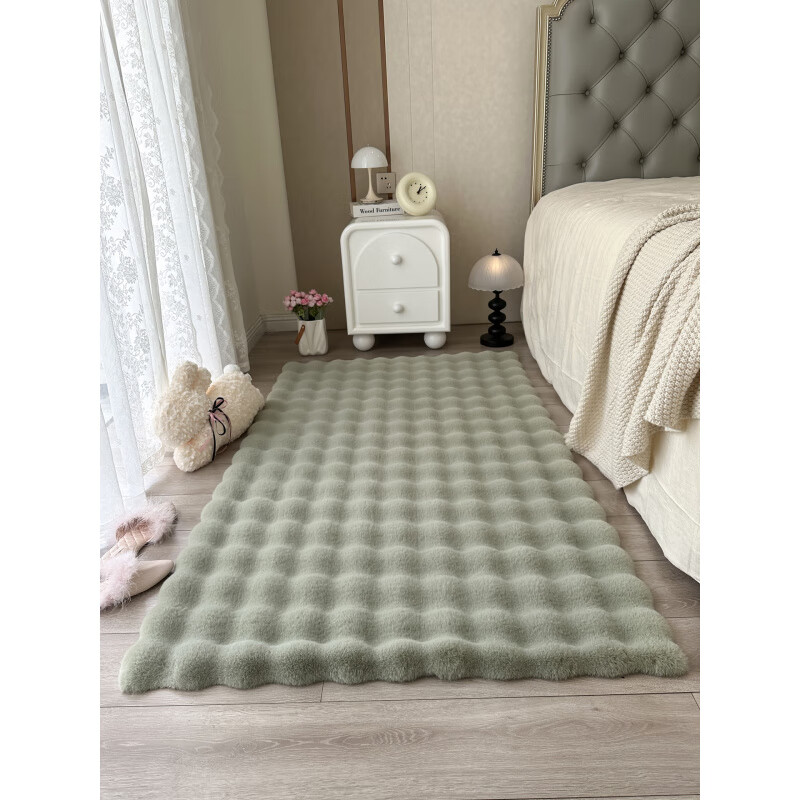 Shijanu Cream Style Imitation Rabbit Fur Carpet Girls Bedroom Bedside Blanket Living Room Sofa Cushion Bay Window Cushion Plush Floor Mat Mushroom Color-Puff Velvet_Thick Anti-Slip 50cm*150cm