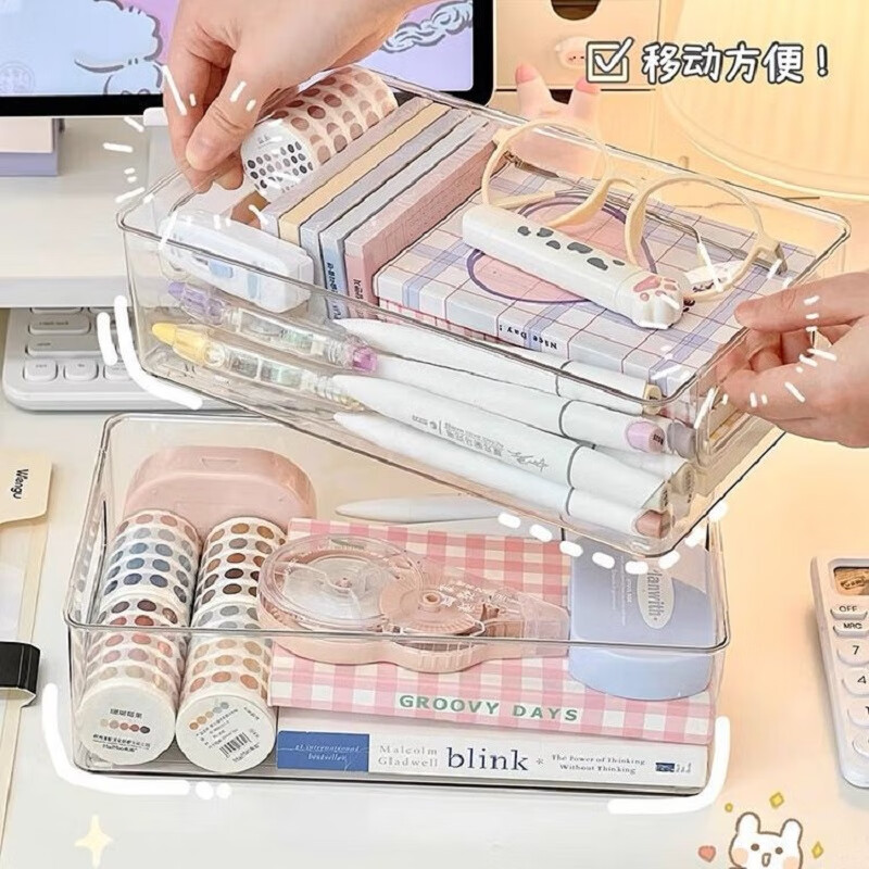 Jiacube Acrylic Desktop Storage Box Makeup Mask Skin Care Products Transparent PET Jewelry Box Storage Office Storage Basket Large Size 1 Pack