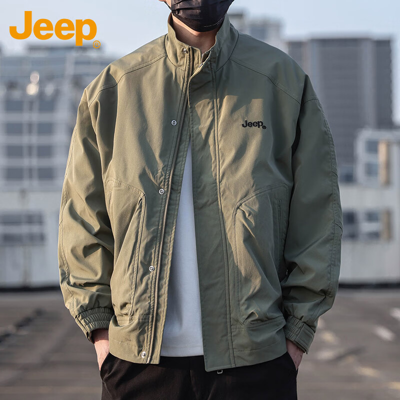JEEP Jeep Jacket Men's Jacket Fall and Winter Stand Collar Executive Casual Loose American Clothes Men's Green XL