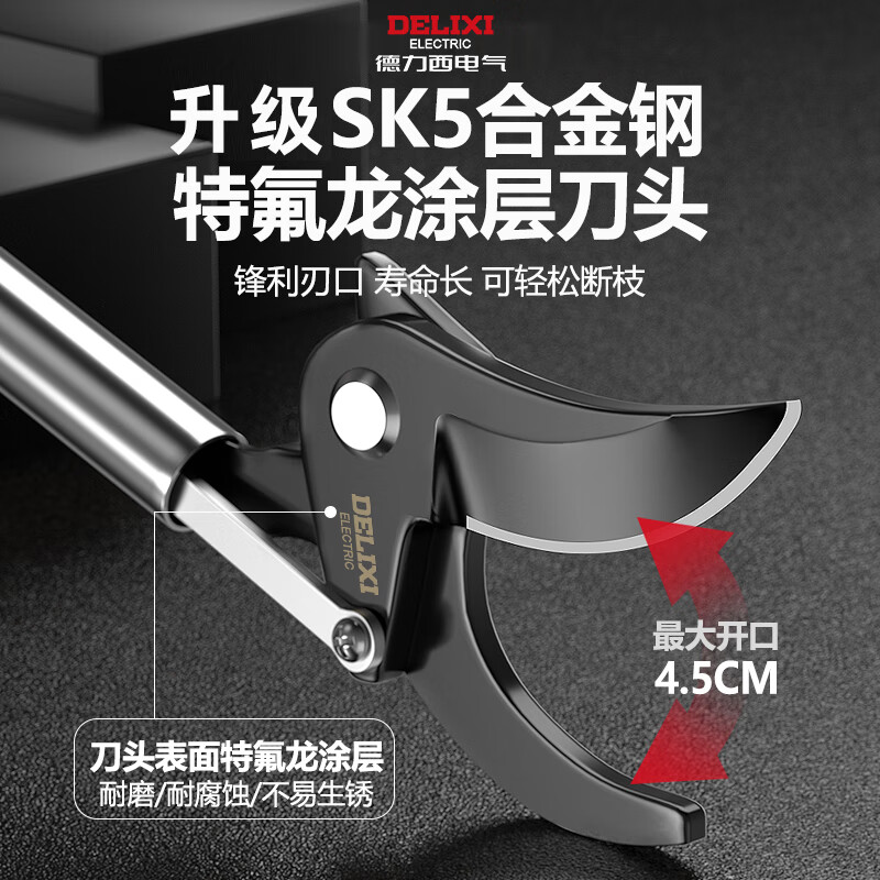 DELIXI ELECTRIC high-altitude pruning shears, extended pole, longan fruit-picking shears, special scissors for pruning high-branch fruit trees and cutting branches, high-altitude pruning shears, single section 2 meters