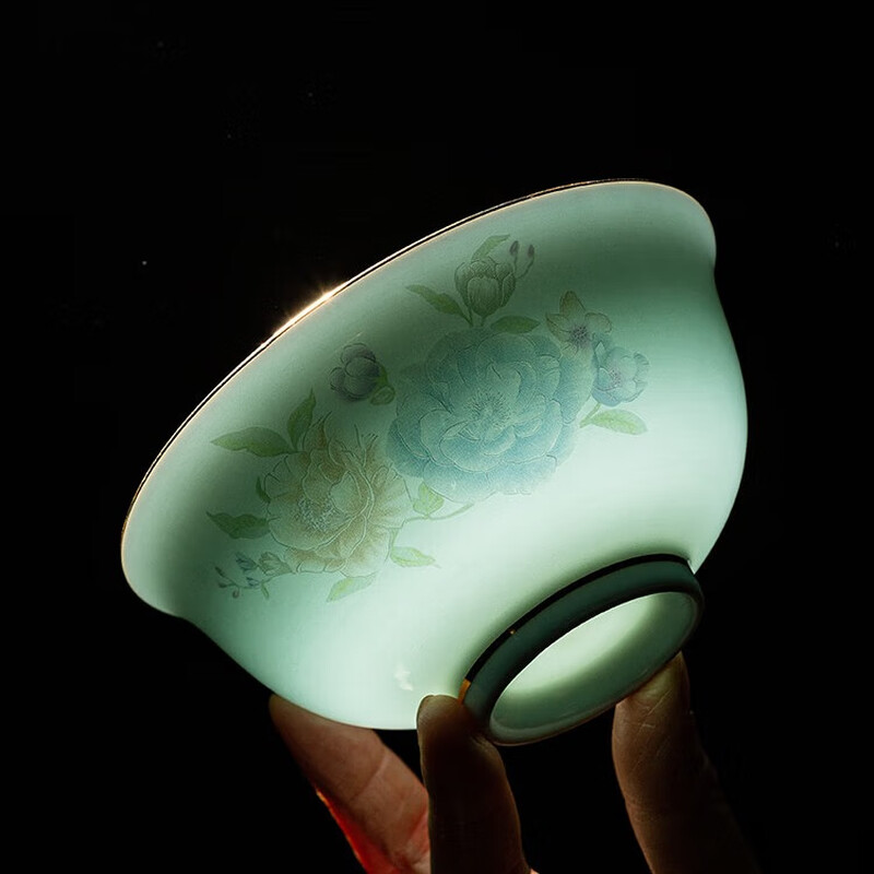 Yitongtang Chinese light luxury underglaze color Jingdezhen celadon tableware complete set of bowls and plates household ceramic set dishes housewarming gift suitable for microwave oven | leather suitcase | 60-piece set