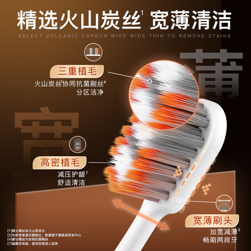 Shuke volcanic charcoal toothbrush 4 pack + Yingqiao toothbrush 6 charcoal filaments to absorb odor, wide, thin and soft brush filaments