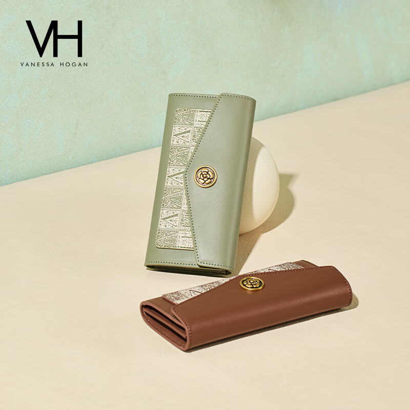 VANESSA HOGAN VH Qilan Long Wallet Long Wallet Light Luxury Genuine Leather Presbyopia Small Bag Card Bag New Year Gift for Girlfriend Green (comes with a beautiful gift box)