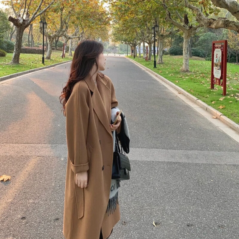 ONEDEW International Brand Double-sided Cashmere Woolen Coat Women's Mid-Length Autumn and Winter New Style Korean White Woolen Coat Oatmeal White Gift Box + JD Home Delivery S (Recommended 106-115 catties)