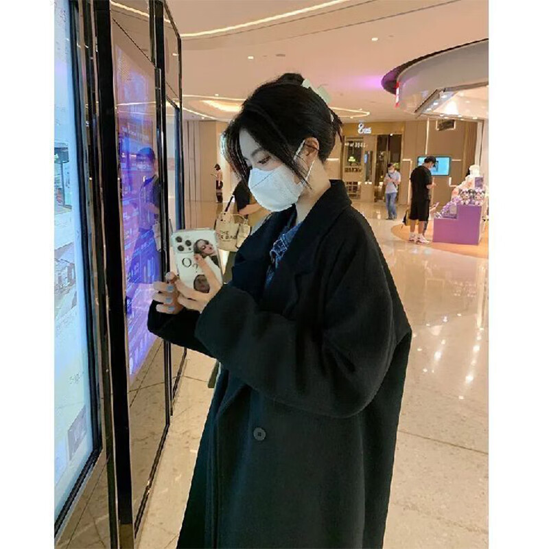 Cotton plus velvet and thickened woolen coat for women in autumn and winter new high-end small medium-length casual coat top 9809-1 gray plus velvet high quality L 110-125 catties