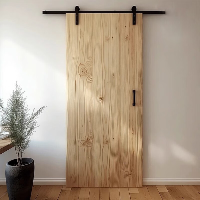 MEXUEER sliding barn door study bedroom kitchen hanging track door solid wood mid-century style sliding door cloakroom partition indoor door 80X200cm (+ track accessories)