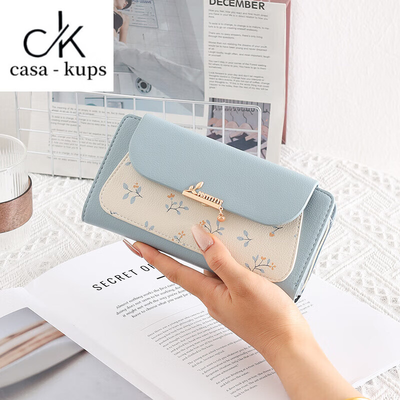 Casa-kupsCK small fresh printed long pink wallet for women 2025 new large capacity folding card bag women's clutch pink