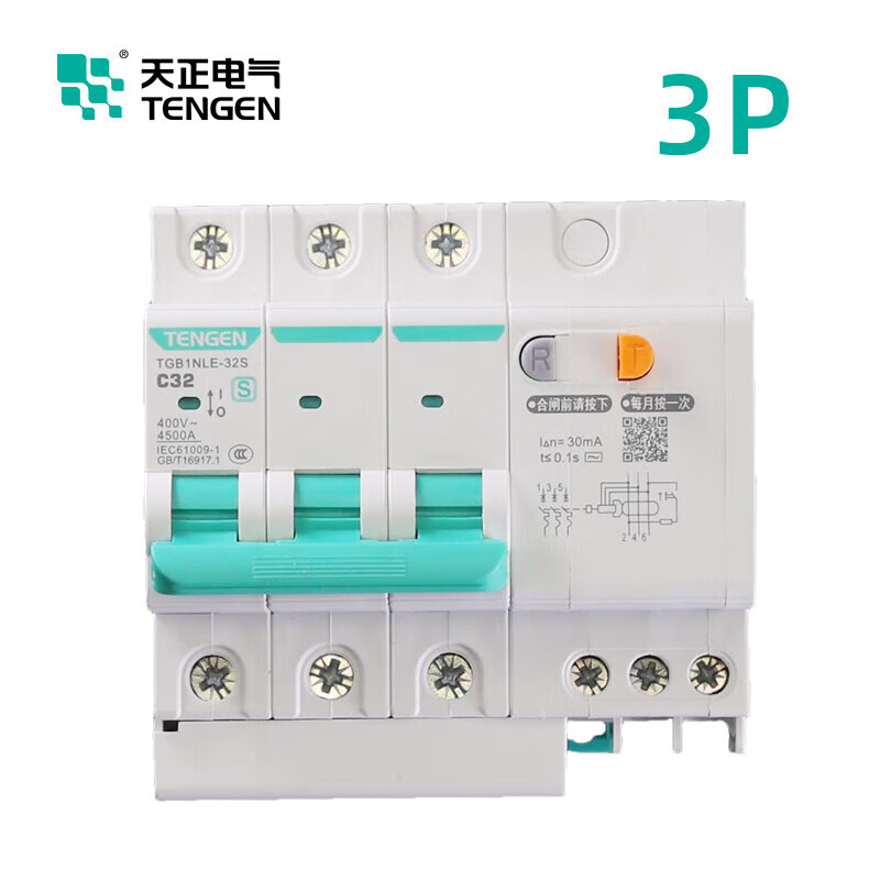 Tianzheng Electric leakage protector 1P+N household main gate air switch with leakage protection air conditioner 4p 100A