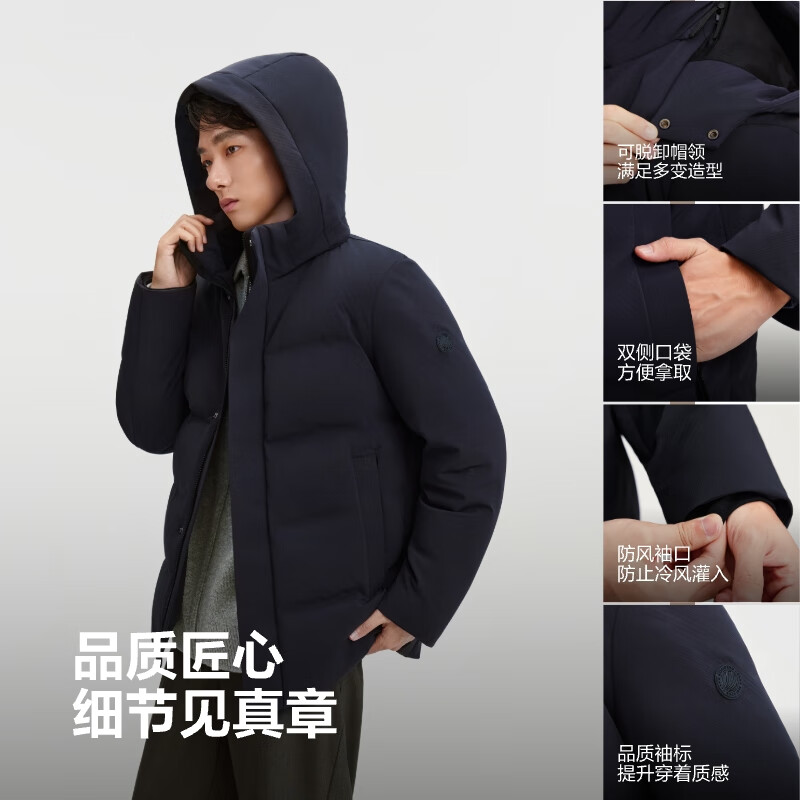 Bosideng 25 years winter men's goose down thickened removable hat loose short style business versatile shopping mall same style down jacket