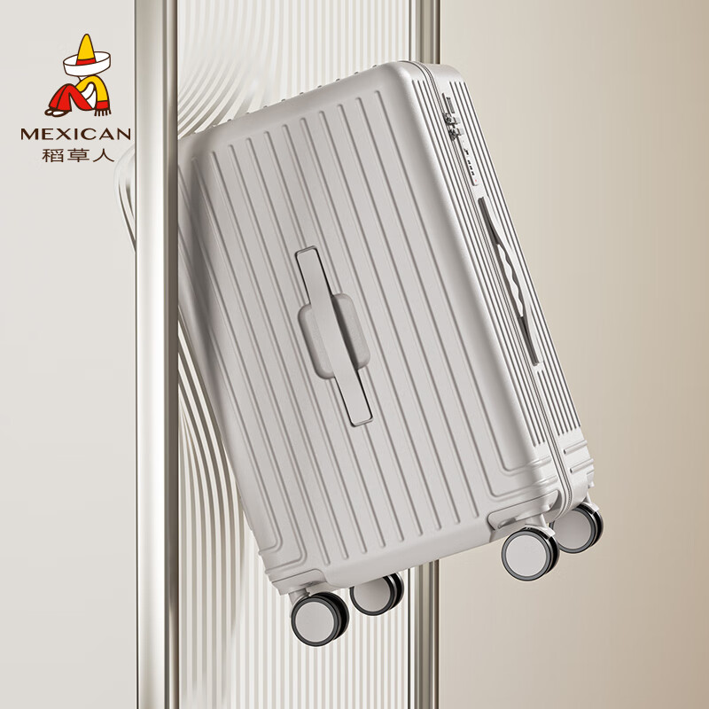 Scarecrow suitcase for men and women, universal wheel trolley case, password box, large-capacity suitcase, business trip boarding leather suitcase, checked box, C style oatmeal gray 20 inches (boarding suitcase)