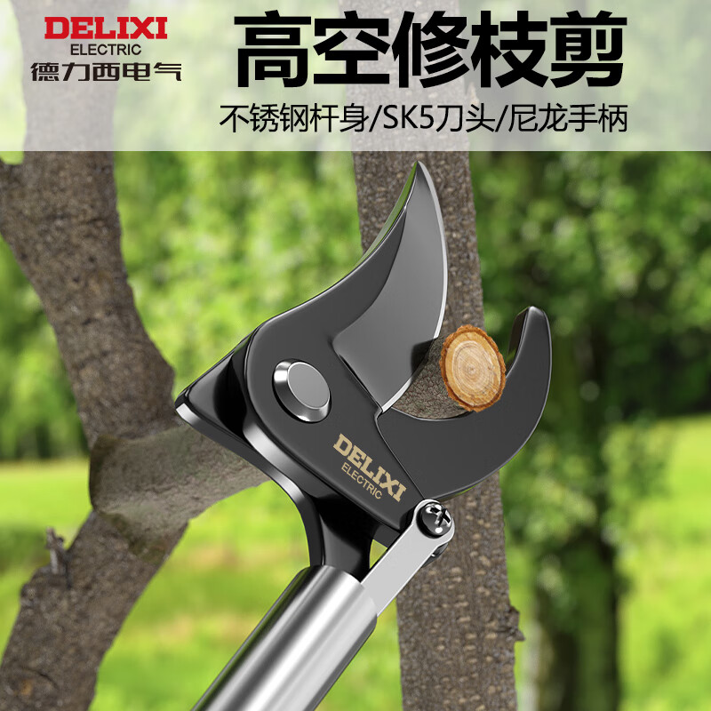 DELIXI ELECTRIC high-altitude pruning shears, extended pole, longan fruit-picking shears, special scissors for pruning high-branch fruit trees and cutting branches, high-altitude pruning shears, single section 2 meters