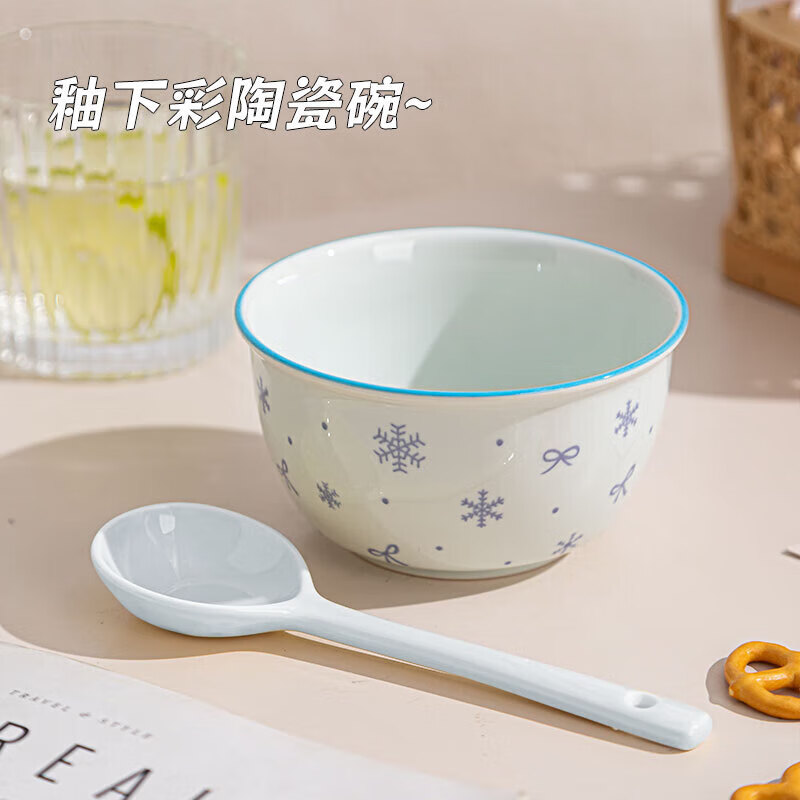 New underglaze color ceramic bowl and tableware set girly ins style ceramic bowl and spoon pink + blue two bowls two spoons