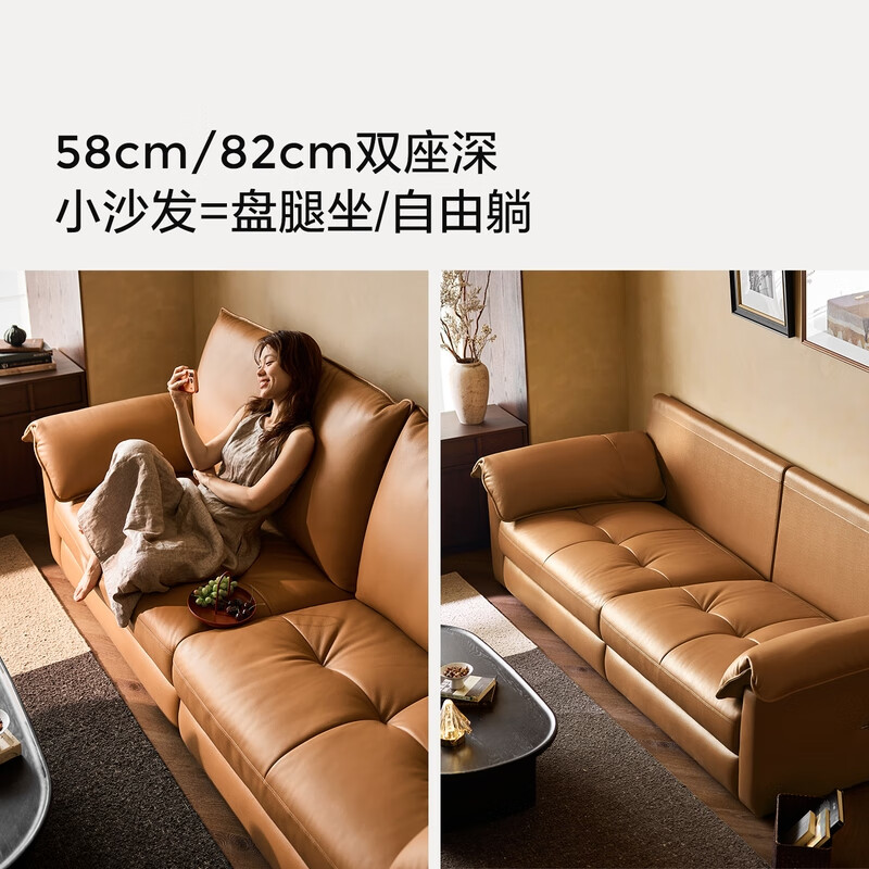 Lin's home small apartment brown leather sofa living room antique style 2025 new first layer cowhide furniture PS725