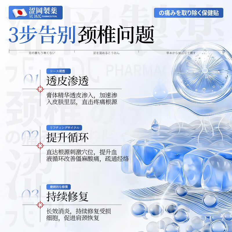 Shibuoka's Japanese special patch for cervical spondylosis, insufficient blood supply to the brain, hot compress, neck compression, nerve compression, dizziness and headache, 3 boxes