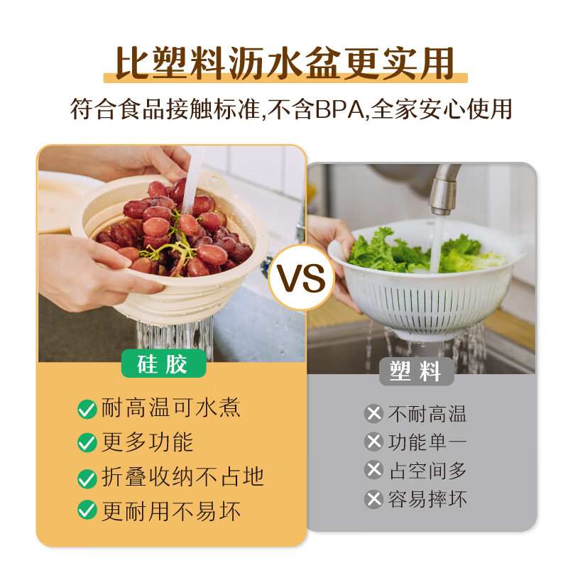 Shuke silicone folding drain basket, household fruit plate, living room fruit bowl, fruit basket, kitchen water filter, food-grade sink