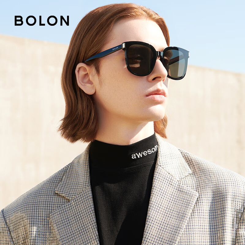 BOLON Tyrannosaurus glasses classic best-selling black super sunglasses men's square sunglasses women's polarized driving glasses BL3111 C10-grey/bright black polarized