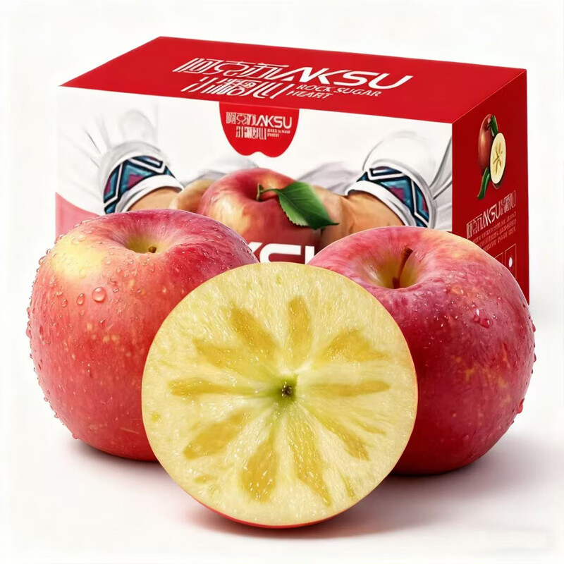 Aksu Apple, Xinjiang Aksu Rock Candy Heart Apple, Fresh Seasonal Fruit Ugly Apple, Red Fuji, Holiday Gift Box, 10kg in box, single fruit 75-80mm, net weight 8.5kg