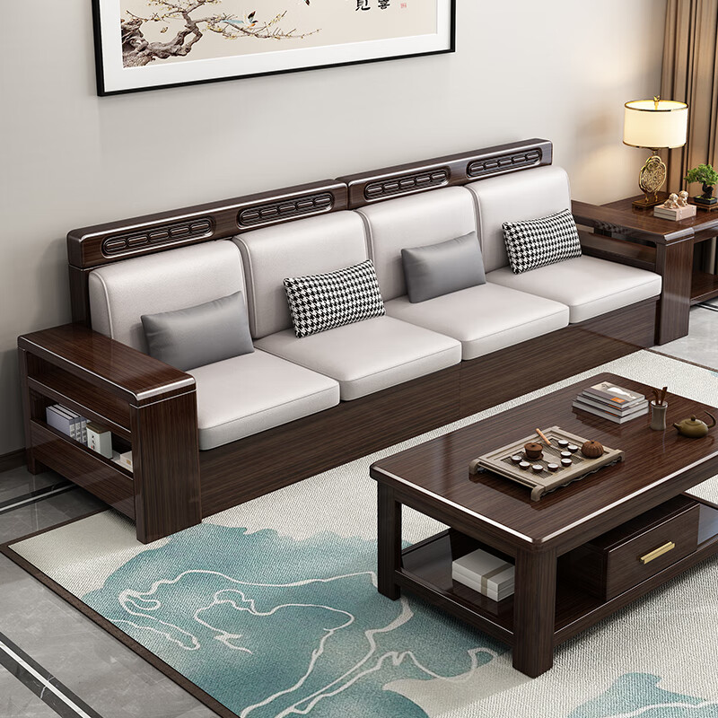 Jinmusen purple gold sandalwood solid wood sofa living room 2025 new modern new Chinese style small apartment winter and summer dual-use storage furniture four-person straight 2+2