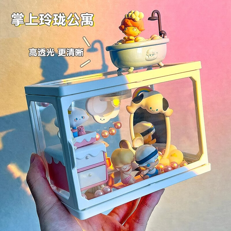 OMANTI blind box hand-held storage box glass storage display stand transparent dust-proof doll ornaments Bubble Mart display cabinet