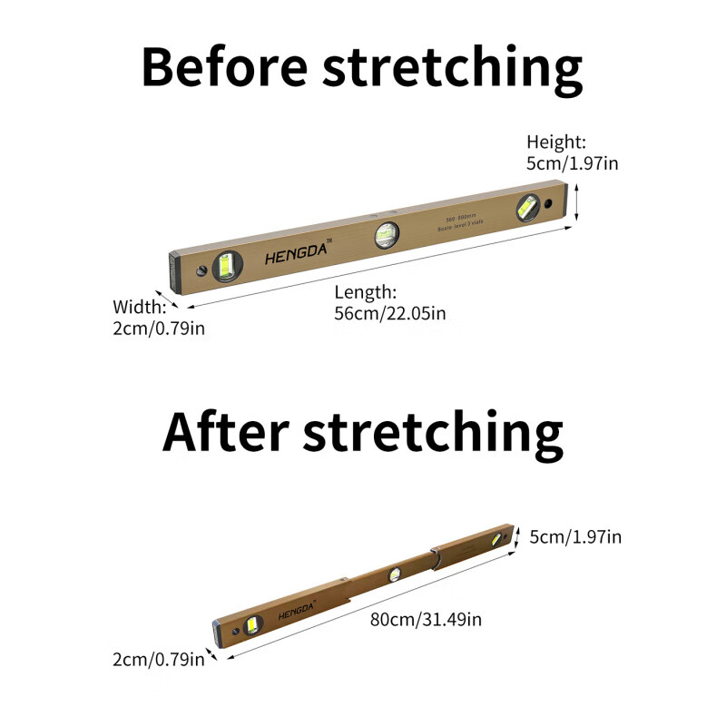 Qinkai high-precision level folding anti-fall blister retractable small portable measuring ruler construction decoration with scale shrink 460-expand 600mm new upgraded electroplating anti-rust coating-with scale